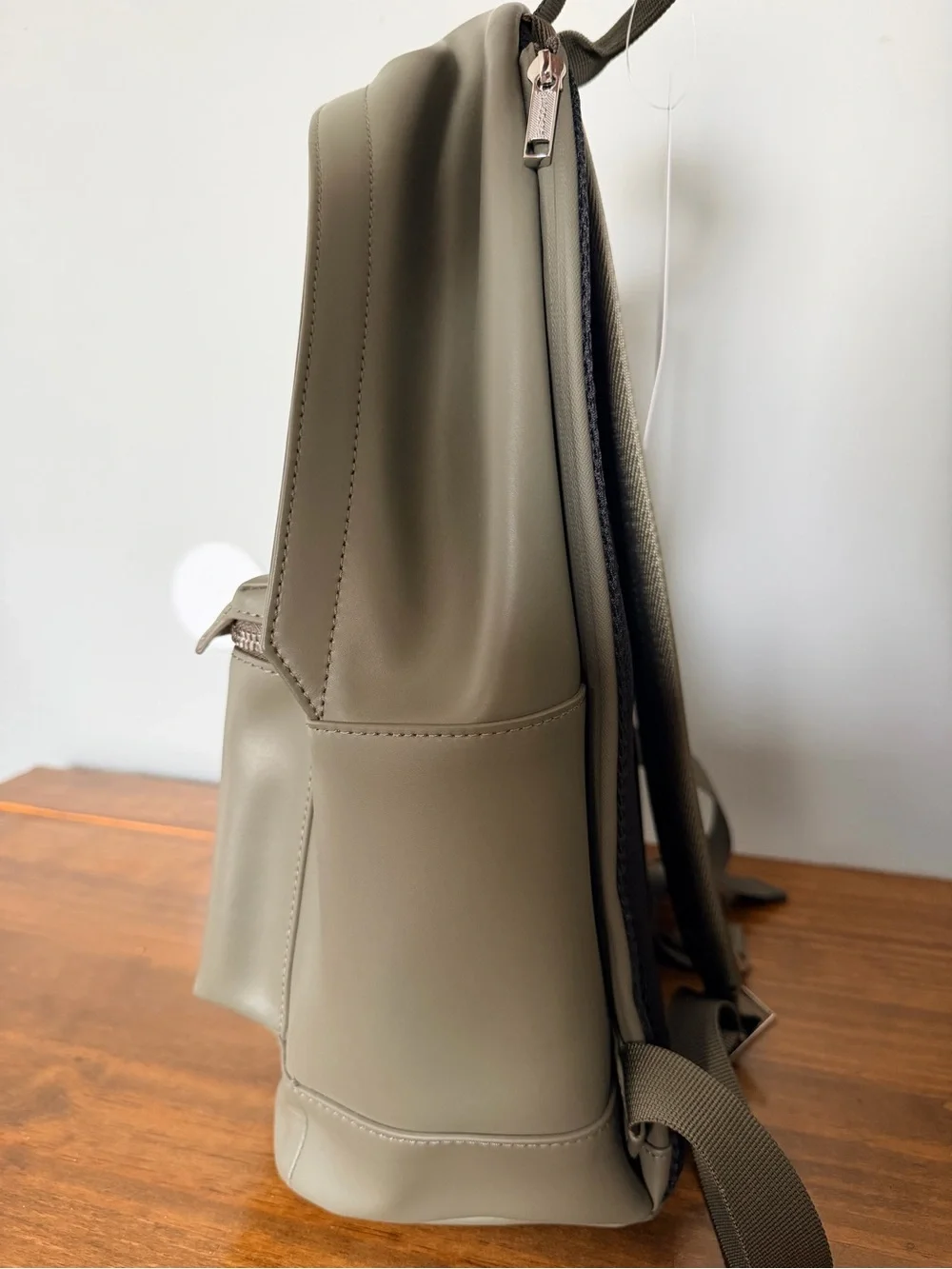 Lacoste Men's Khaki Green Smooth Leather Backpack